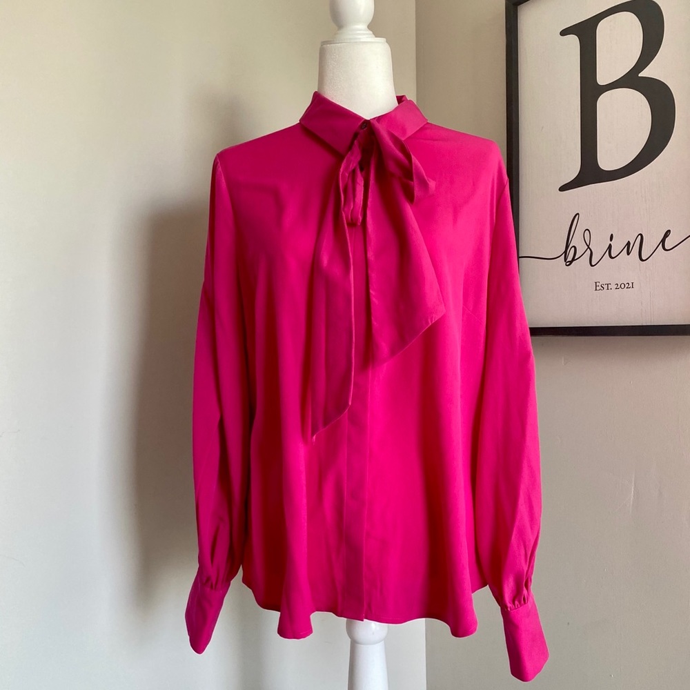 Pink Bow Detail Button Up Blouse
